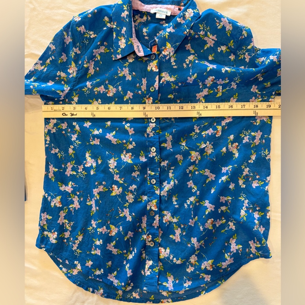Sundance Cottagecore Lightweight Blue Floral Print Button Down Shirt Size SP - Picture 6 of 9